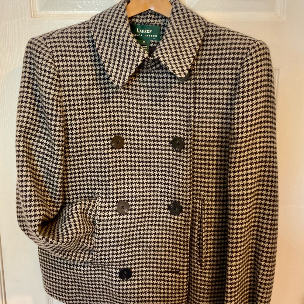 Lauren Ralph Lauren Black and White Double Breasted Houndstooth Jacket.
